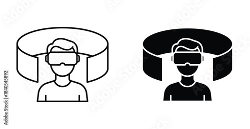 Virtual tour icon set. Virtual tour vector symbol in black filled and outlined style.