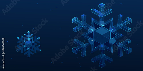 Geometric snowflakes on a dark blue background digital illustration of winter
