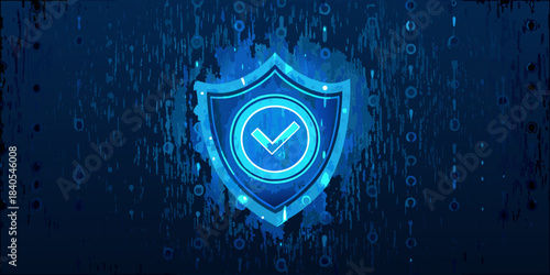 Digital security shield with a checkmark inside representing data protection