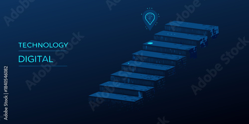 Isometric stairs leading upwards with a location pin at the top