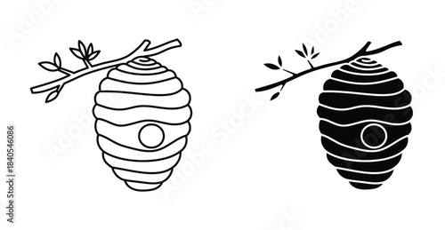 Wild beehive icon set. Wild beehive vector symbol in black filled and outlined style.