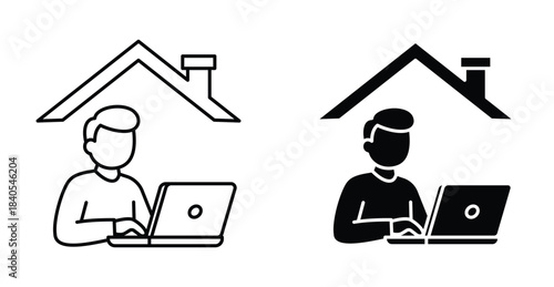 Working at home icon set. Working at home vector symbol in black filled and outlined style.