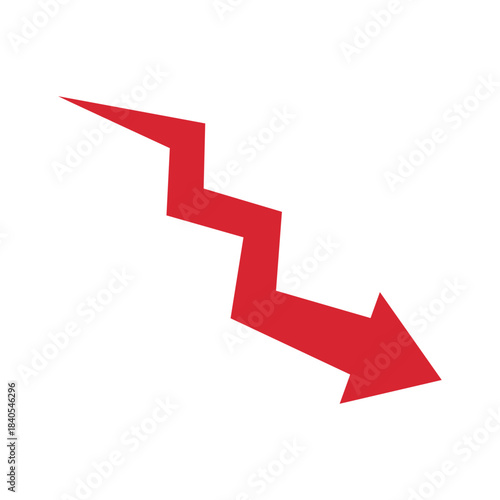 Graph going down sign with red arrows vector. Bar chart symbol icon with arrow moving down and sales bar chart.
