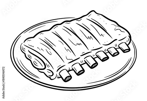 Grilled fish fillet with bone cuts on a white plate line bones