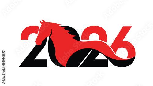 2026 Horse Design with a Stylized Silhouette and Bold Red Accents