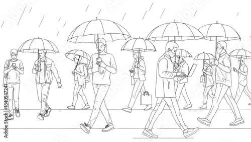 An abstract auto cad drawing of young adults showing social distance.