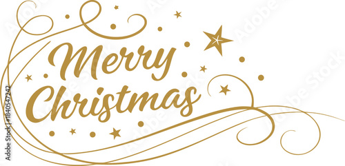 Gold 'Merry Christmas' text in 3D rendering, isolated on a transparent background, ideal for festive greeting cards and designs.