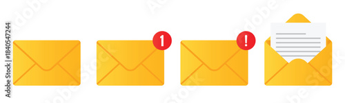 Message icon set. mail symbols with notification alerts and open envelope illustrations, email icons for app, UI and web, vector illustration