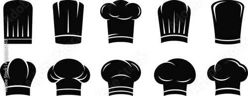 Chef Hat Icon Set Vector – Minimalist Black Silhouette Culinary Designs