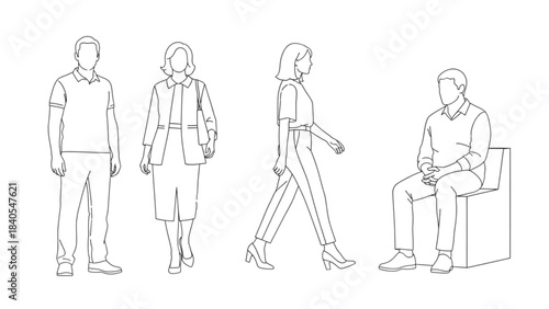 Collection of People in an Urban Environment: A Schematic auto cad drawing Set