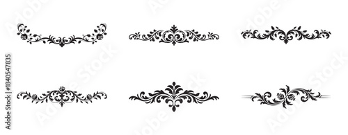 Vintage ornamental floral scroll design elements borders set