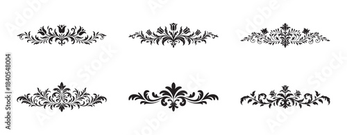 Elegant black floral ornamental dividers set for vintage design