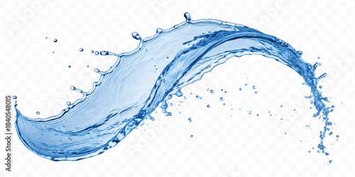 dynamic smooth liquid water splash with drops in mid air cut out and curve style isolated on white background 