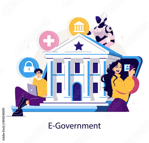 E-Government Services Vector Illustration with Technology