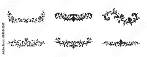 Victorian ornamental floral scroll designs elegant flourishes set