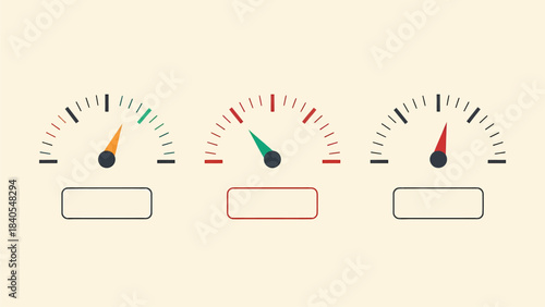 Dashboard Indicators: A set of digital dashboard gauges illustrating varying levels of performance, with clear indicators of speed or progress.