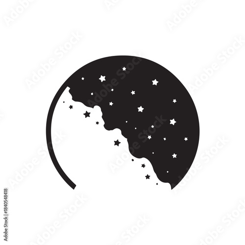 Crescent Moon with Stars in Simple Illustration Style with Black and White Color Scheme on Plain White Background for Astrology