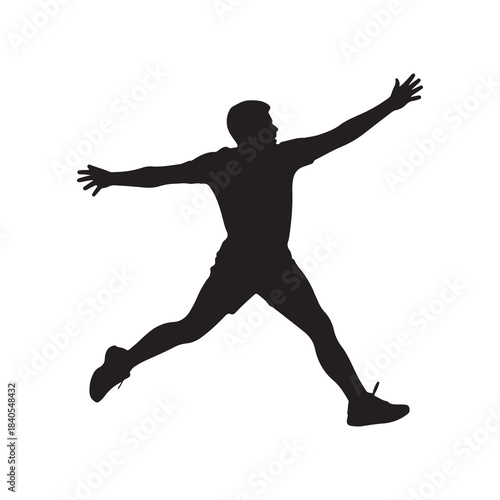 Athlete in Mid-Air Jump with Arms Extended