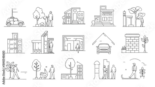 A collection of ballet poses in a technical auto cad drawing style.