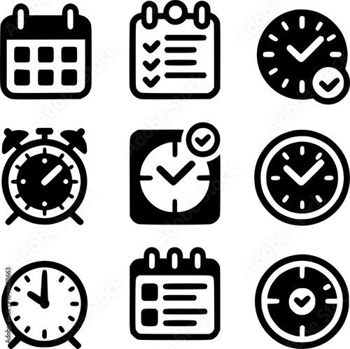 Time Management Icons: A collection of various time management icons. This image is perfect for highlighting scheduling and deadline awareness. 