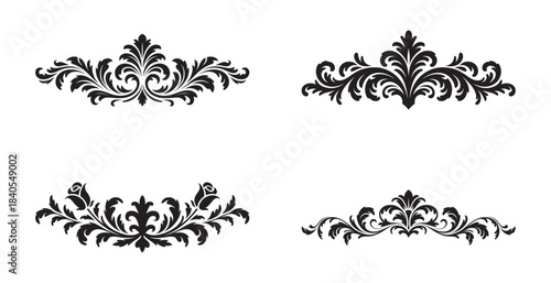 Elegant black ornamental floral flourishes divider collection