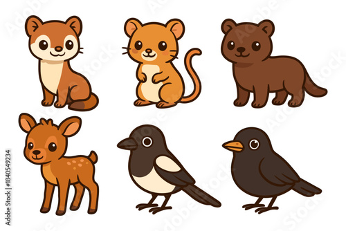 Cute cartoon forest animals collection in flat style