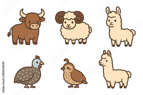 Cute farm and woodland animals in playful cartoon style for kids