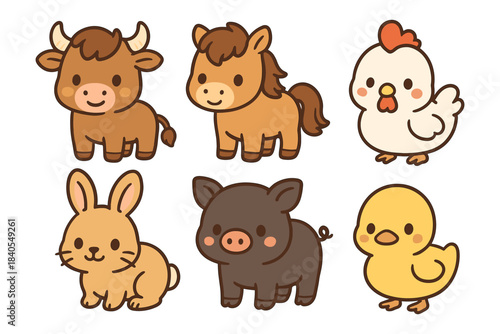 Cute farm animals clip art collection in cartoon style