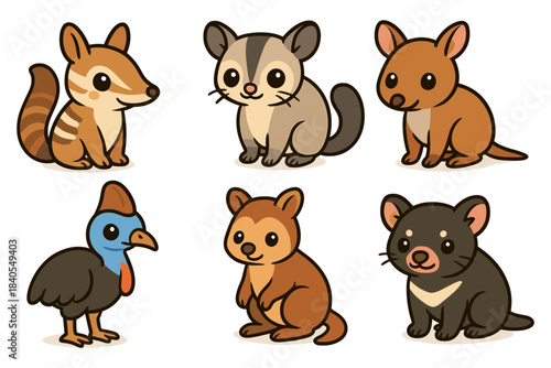 Charming cartoon style australian animals in cute poses