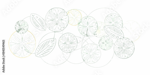 Delicate floral pattern with overlapping circular and leaf like shapes in muted tones