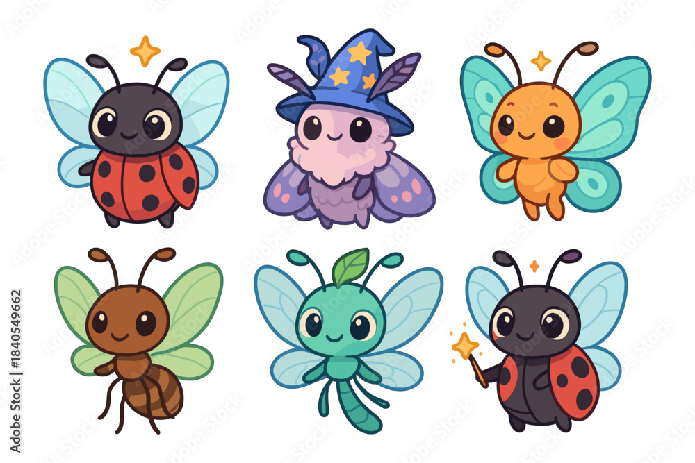 Obraz premium Cute cartoon insects with magic touch in colorful cartoon style