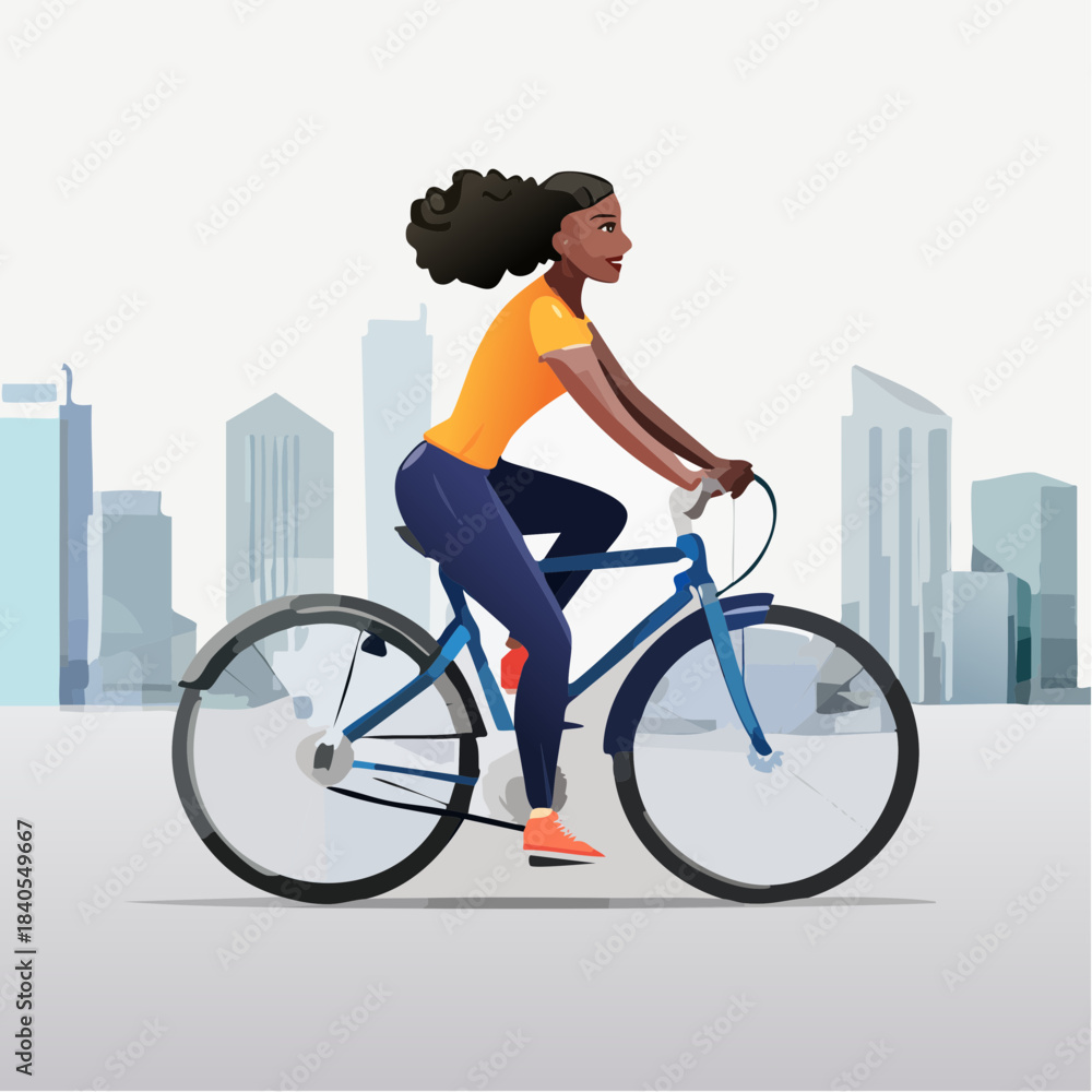 Fototapeta premium Black young stylist woman cycling in the city