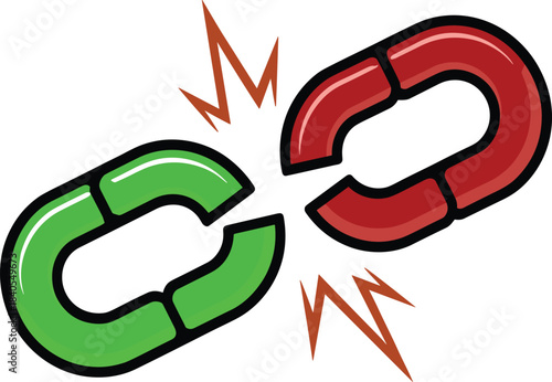 Broken chain link vector illustration, symbol of disconnected connection, weak link failure, security breach concept, broken connection icon design