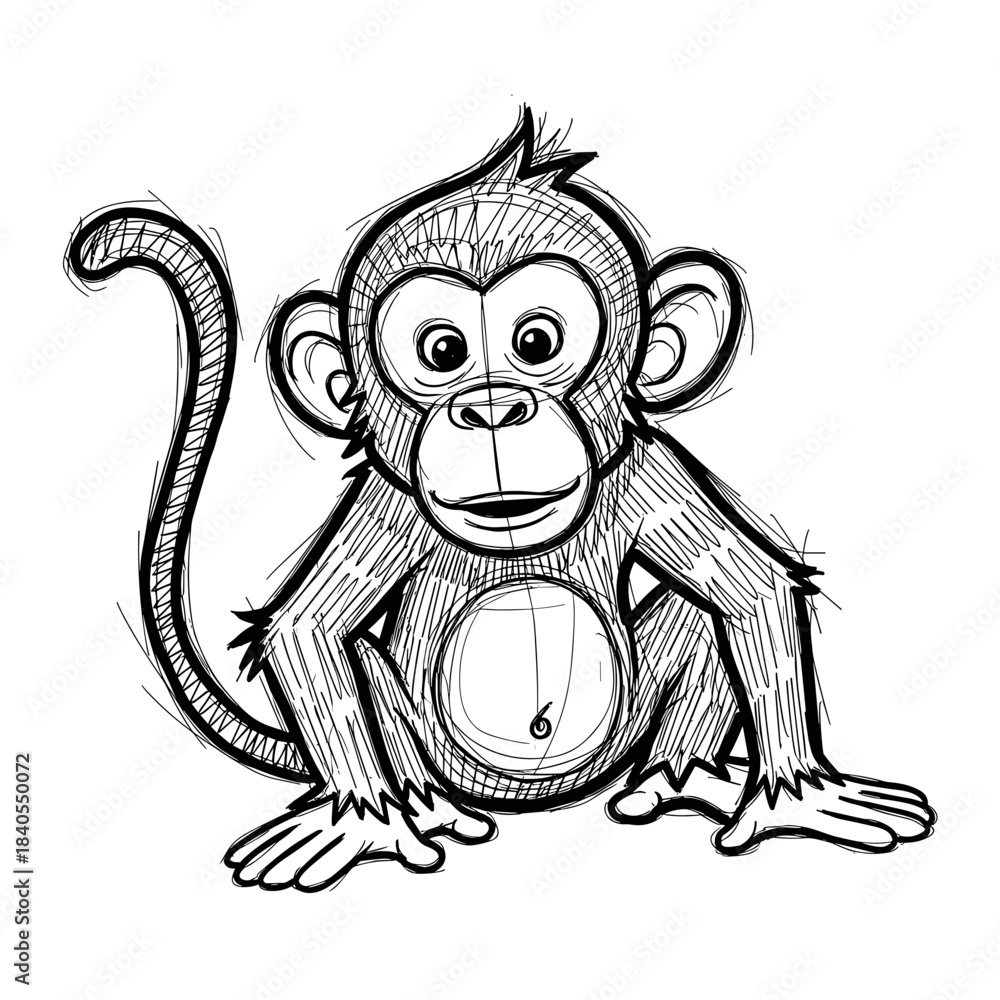 Obraz premium Cartoon monkey sitting with curious expression and playful posture