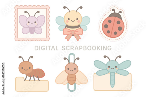 Cute cartoon insects for digital scrapbooking and diy crafts