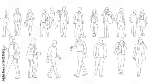 Isometric auto cad drawing of diverse people for architectural visualization.