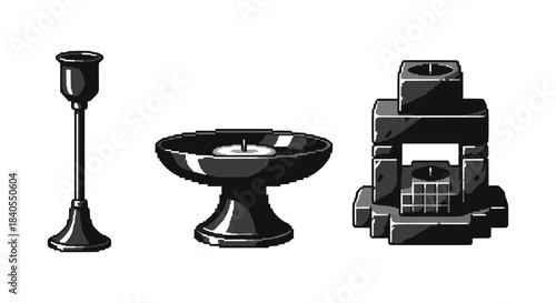 Retro pixel art candle holders: classic designs in monochrome