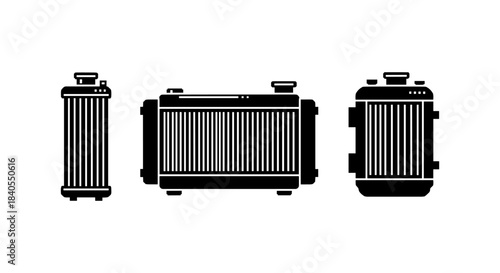 Silhouette radiator set: minimalistic retro heater design in black and white