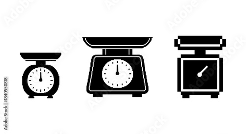 Minimalist black and white kitchen scales set for weighing design elements