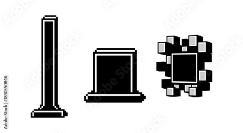 Retro pixel art columns and circuit chip design
