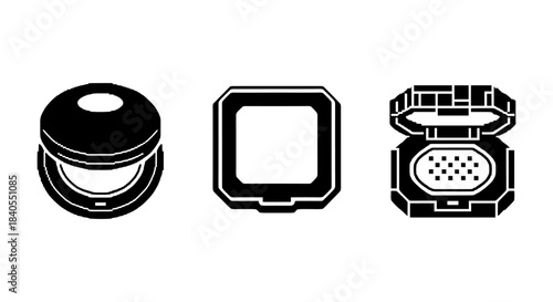 Minimalist black and white compact makeup icons set