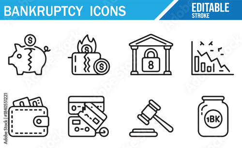Money loss and bankruptcy protection vector icon collection
