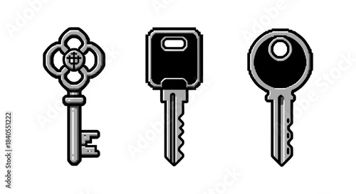 Set of three unique keys in modern flat design