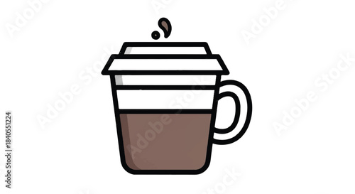 Minimalist Coffee Cup Illustration with Handle and Lid.