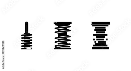 Minimalist black shock absorber silhouettes: automotive suspension icons