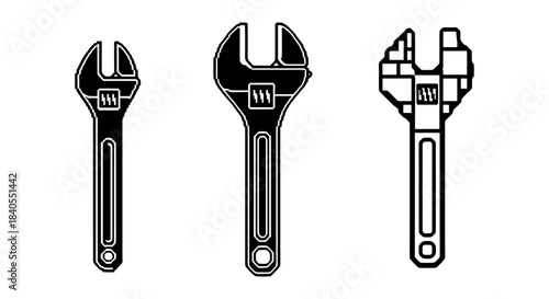 Three unique wrench designs: modern, classic, and pixel art styles