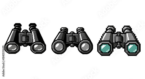 Pixel art binoculars set in retro gaming style