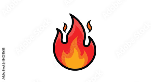 Fiery flame illustration with vibrant colors and bold outline on white background.