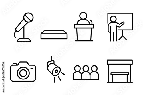 Minimalist conference icons for presentations and events