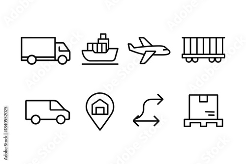 Minimalist icons of shipping and logistics transportation